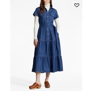 Polo by Ralph Lauren Denim Blue Long Belted Dress Size 0 $398